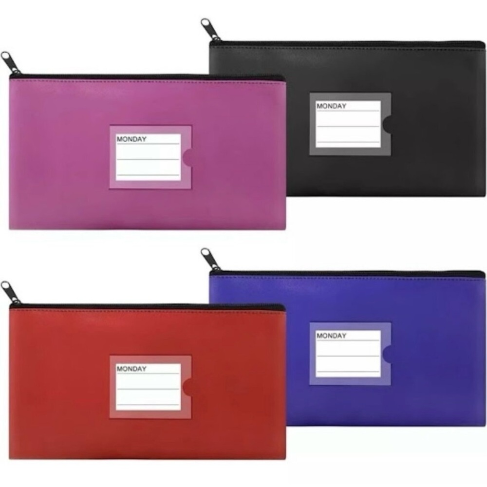 4 Pack Bank Deposit Money Bag, Heavy Duty Leatherette Security Zipper Wallet